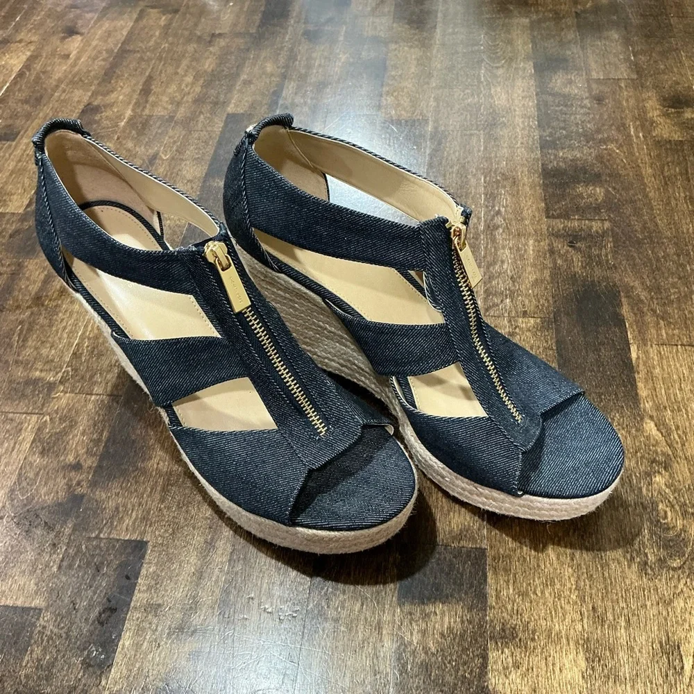Michael Kors Black Denim Wedges with Gold Zipper - Picture 8 of 9